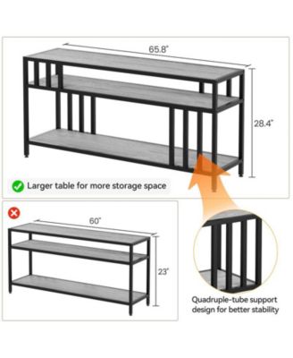 65" TV Stand for TV up to 75 Inches, Entertainment Center with Open Storage Shelves, TV Media Console Table with Quadruple-Tube Support for Living Room, Bedroom
