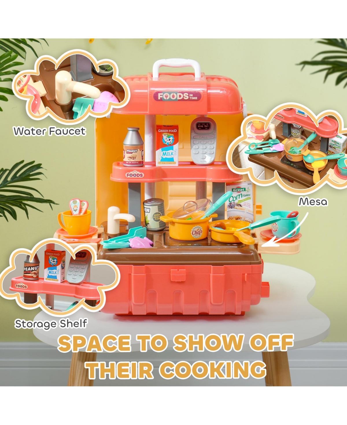 Qaba 1 Play Kitchen Set, Foldable Pretend Play Toys for 3-6 Years Old