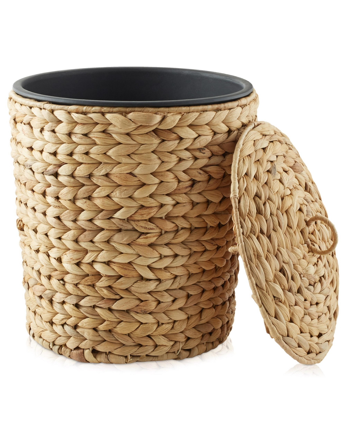 Hyacinth Trash Can with Lid and Liner - Natural, Woven Waste Basket for Garbage in the Bathroom, Bedroom, Laundry Room, Home Office - Natura