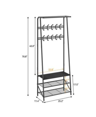 70.8" Wood & Metal Hall Tree Entryway Bench with 10 Hooks, Shoe Rack & Storage Organizer