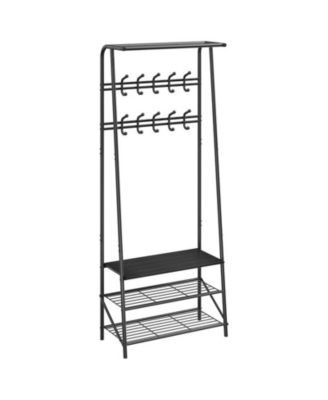 Coat Rack Shoe Bench with 10 Hooks,Entryway Bench with Storage, Multifunctional Hallway Organizer, Wood Look Accent Furniture with Metal Frame