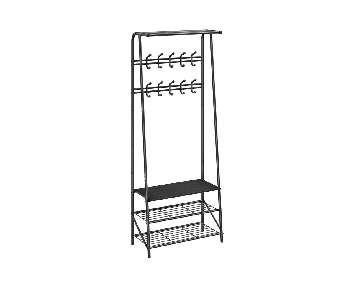 gaomon Coat Rack Shoe Bench with 10 Hooks, Hall Trees Entryway Bench with Storage, Multifunctional Hallway Organizer, Wood Look Accent Furniture with