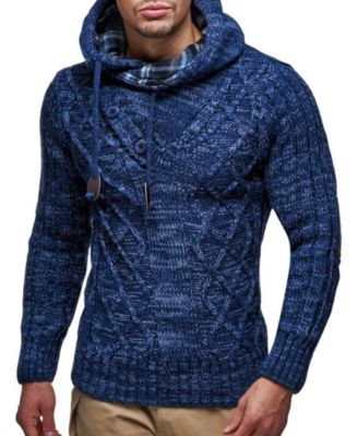 Men's Knitted Hooded Sweater - Stylish Cable Knit Pullover with Button Detail, Warm and Comfortable for Fall & Winter
