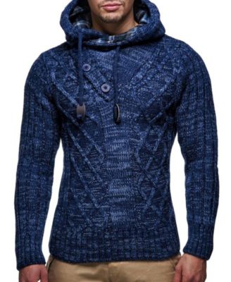 Men's Knitted Hooded Sweater - Stylish Cable Knit Pullover with Button Detail, Warm and Comfortable for Fall & Winter