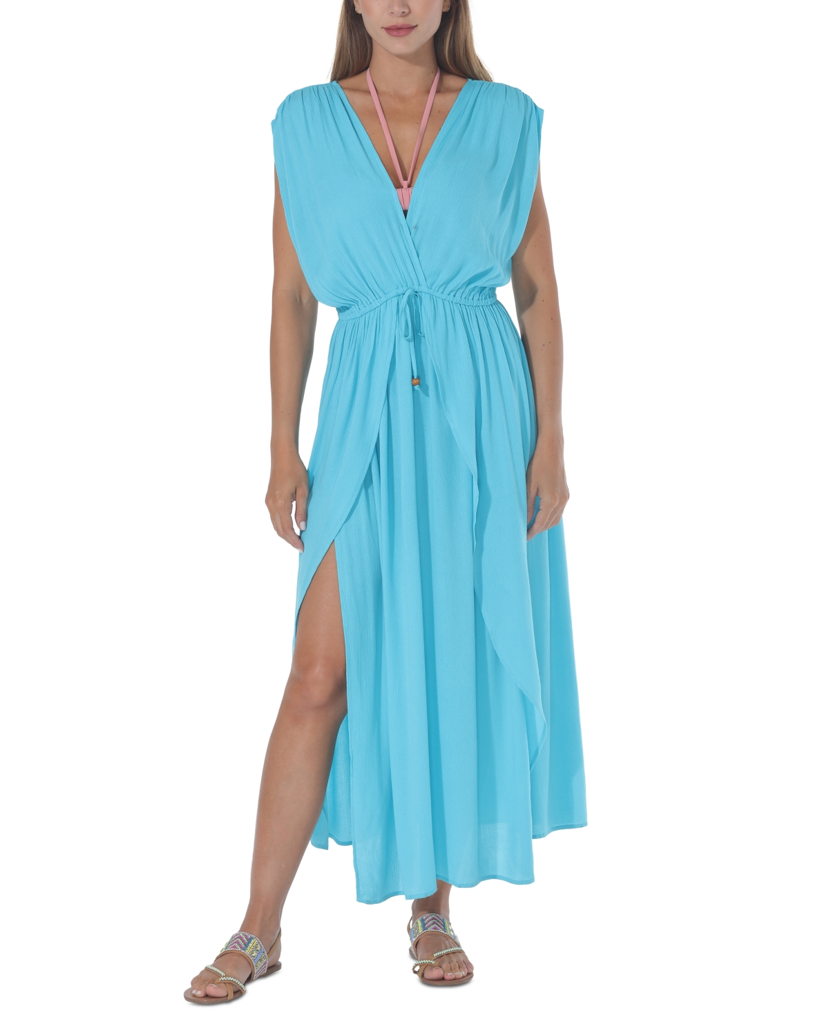 Front-Slit Cover-Up Dress - Turquoise