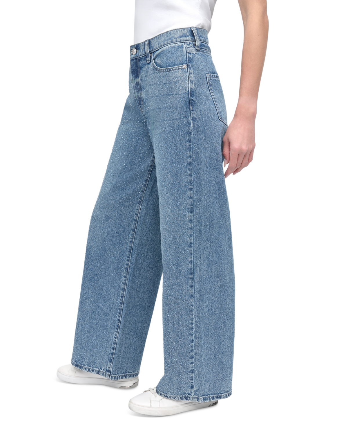 DKNY JEANS WOMEN'S RHINESTONE HIGH-RISE WIDE-LEG JEANS 
