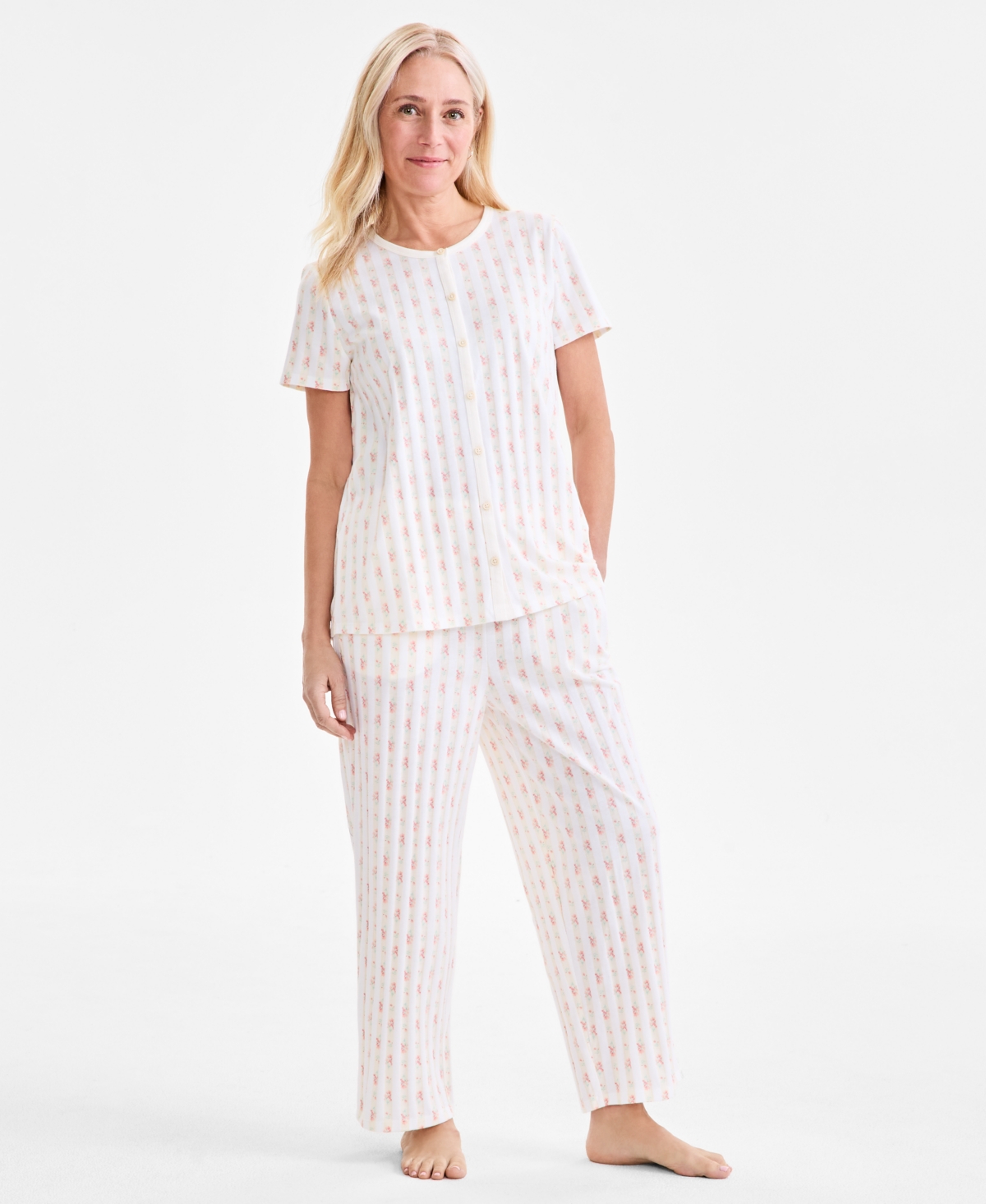 Women's 2-Pc. Cotton Printed Cropped Pajamas Set, Created for Macy's - Daint Medallion