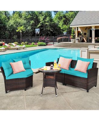 4 Pieces Outdoor Cushioned Rattan Furniture Set