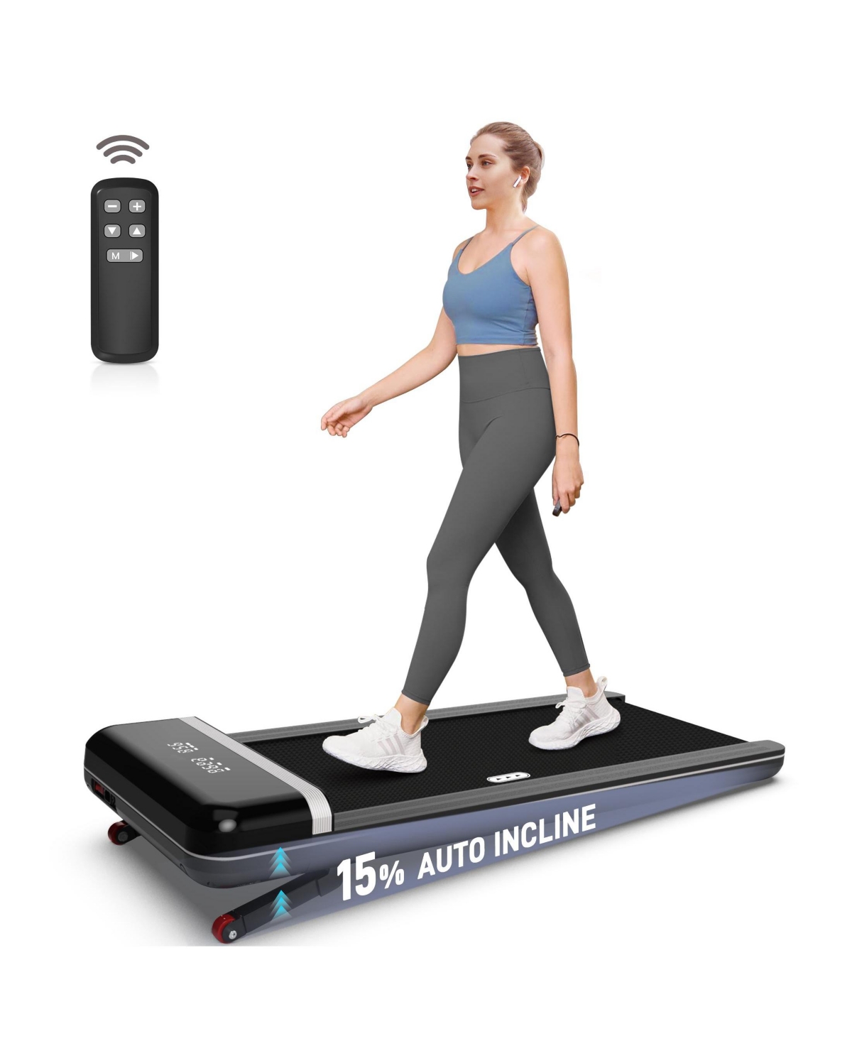 Treadmill for Home/Office 300lb Capacity Ultra Quiet Portable Treadmill with Remote Control - Black