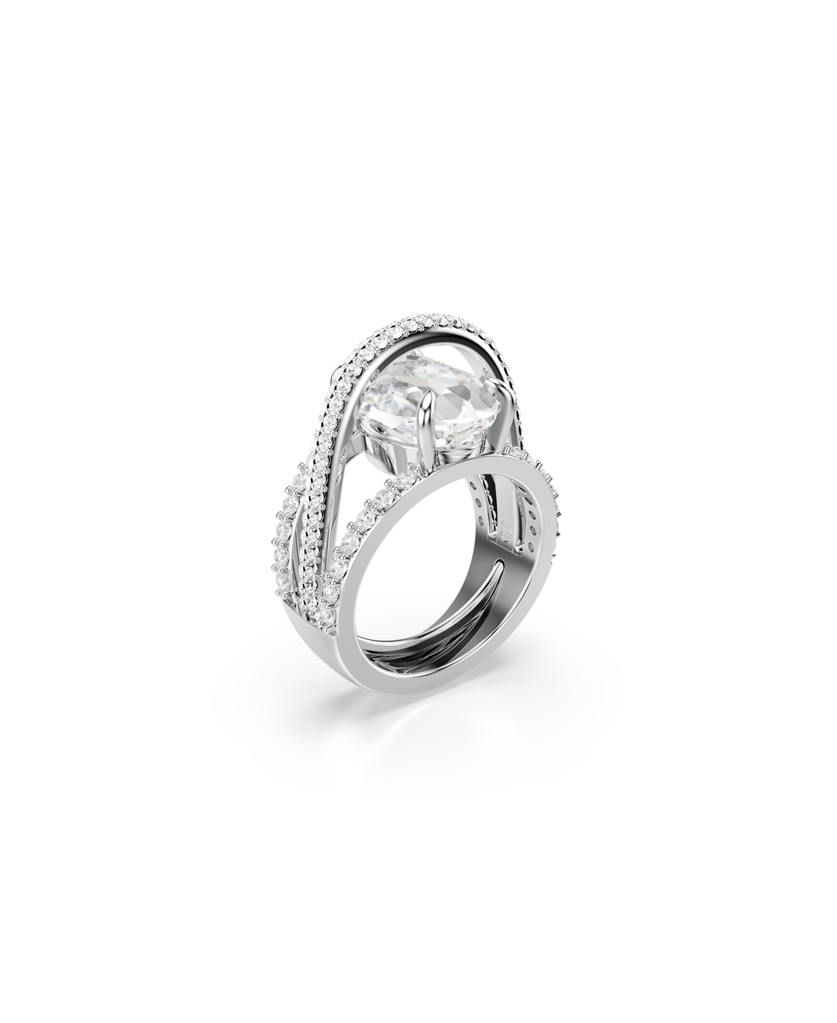 Swarovski Mixed Cuts Rhodium Plated Hyperbola Cocktail Ring In Silver