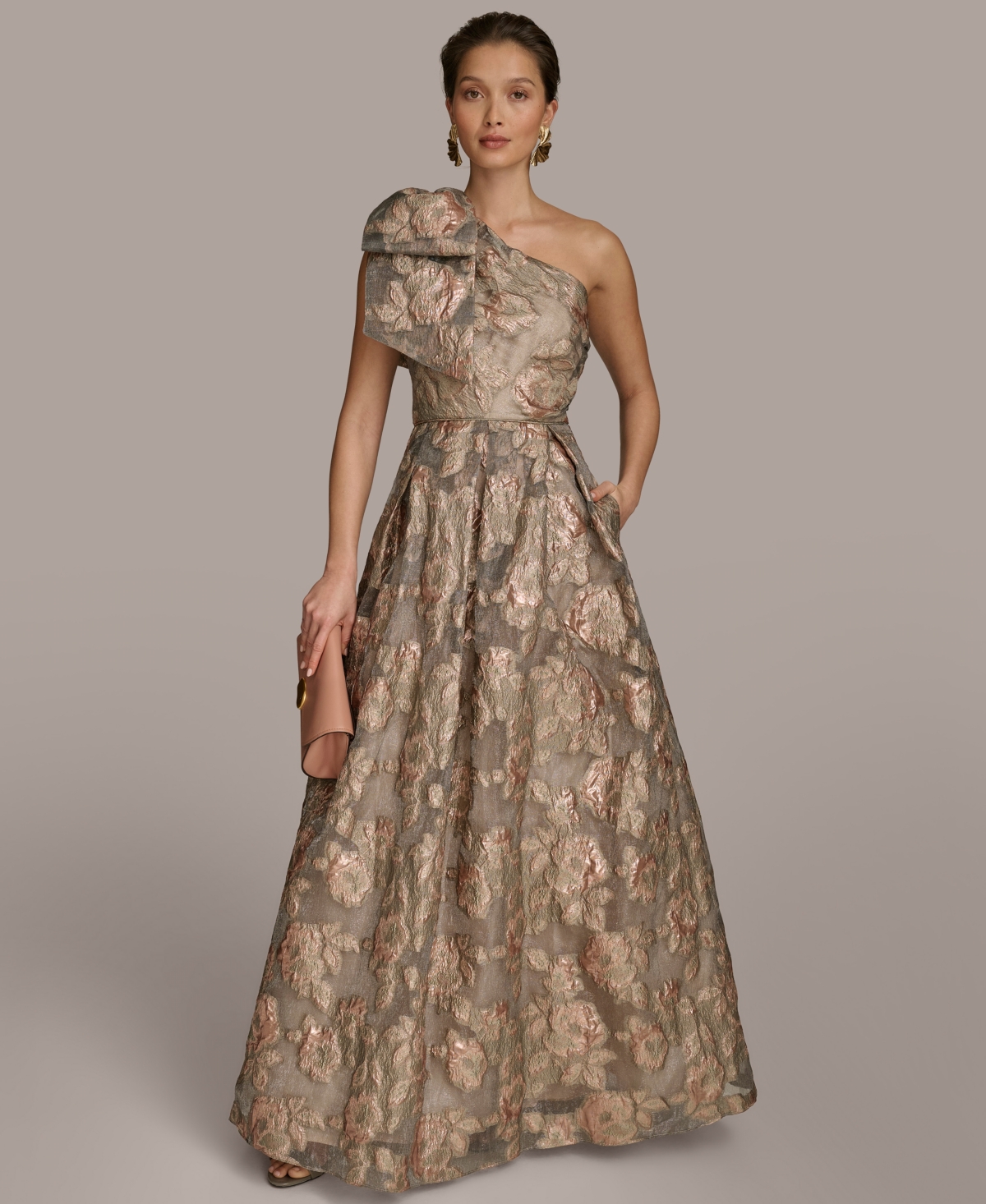 Donna Karan New York One-shoulder Metallic Jacquard Gown In Multi