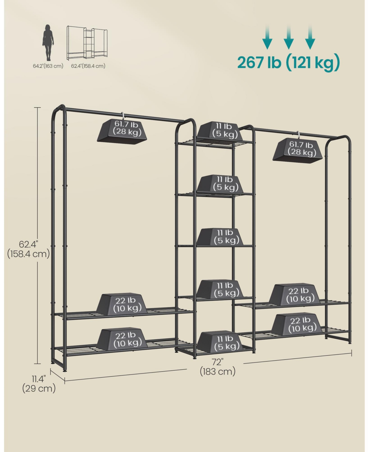 Slickblue Portable Wardrobe Closet – Heavy Duty Garment Rack with Shelves for Clothes Storage and Organization
