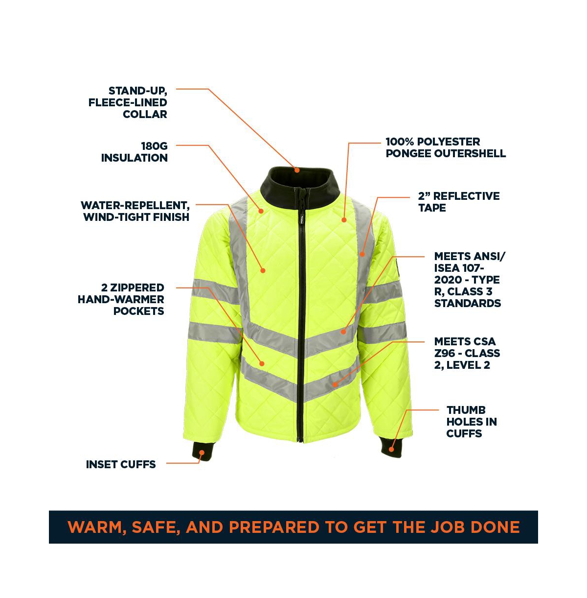 RefrigiWear Big & Tall Hi Vis Diamond Quilted Water Repellent Jacket
