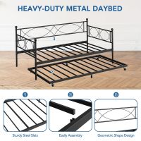 Twin Daybed with Trundle, Day Bed with Trundle Bed Twin, Twin Size Mattress Foundation with Steel Slat Support for Kids Teens Adults Living Room