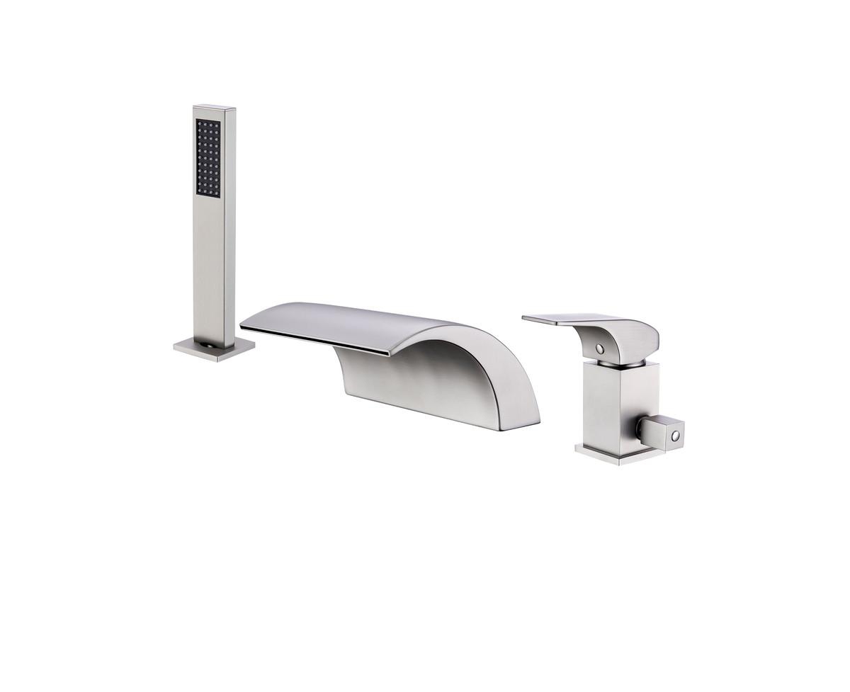 Single Handle Deck Mounted Roman Tub Faucet with Diverter - Brushed gold