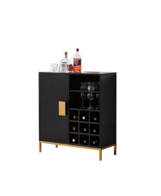 Grant Buffet Bar Liquor Cabinet with Wine Rack Storage and Glass Holder, Black