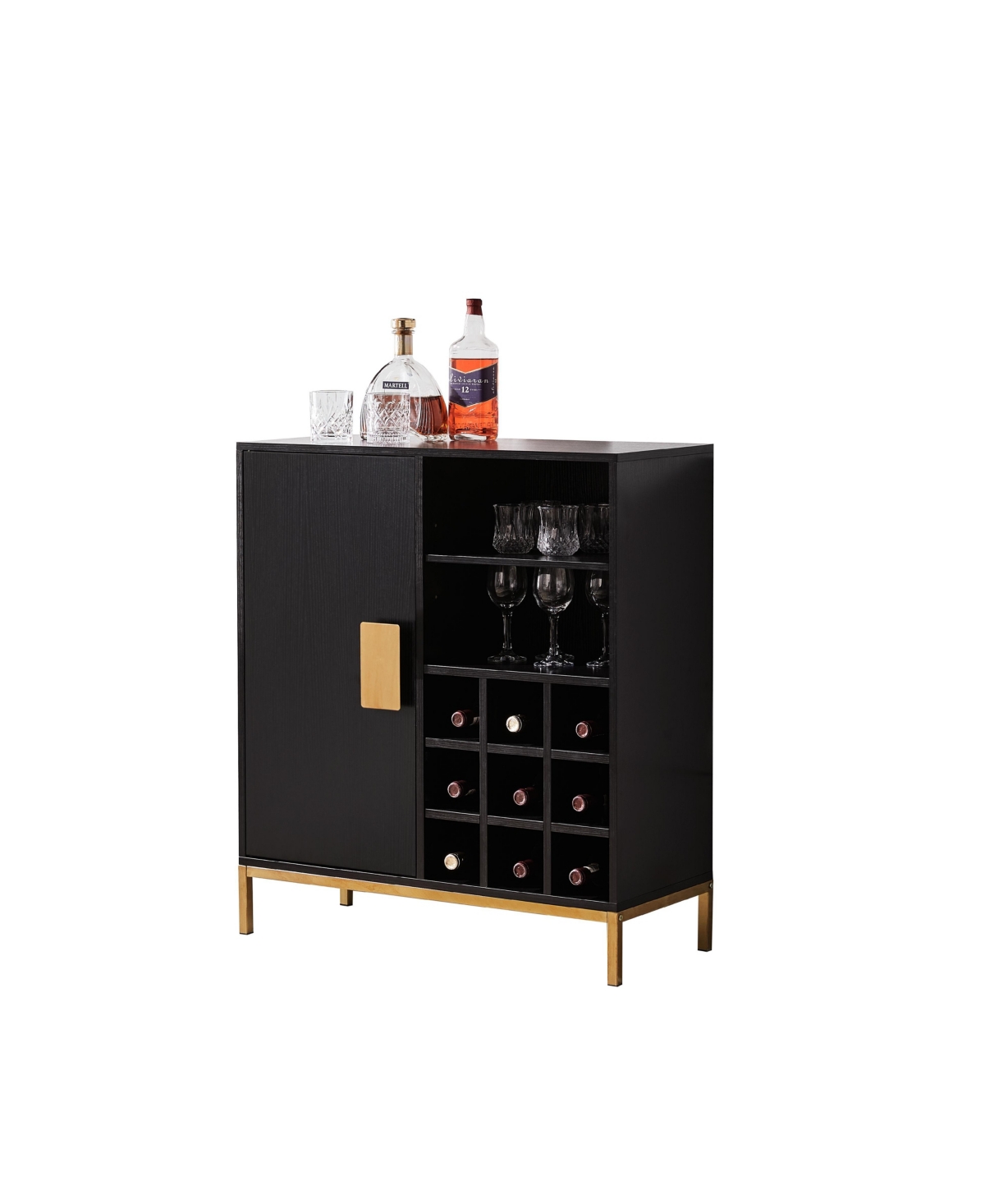 Kings Brand Furniture Grant Buffet Bar Liquor Cabinet with Wine Rack Storage and Glass Holder,- Black