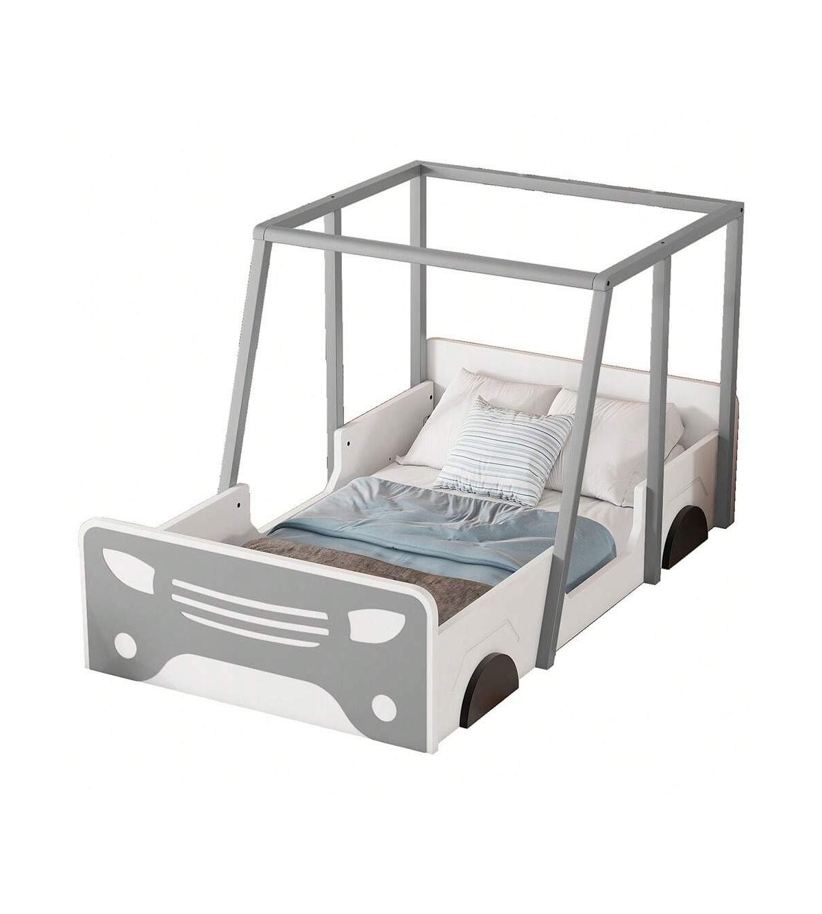 gaomon Car-Shaped Bed Frame Size, Fun Playhouse Wooden Platform Bed With Roof, Wheels And Door, With Safe Guardrails, Easy Assembly, Kids Bedroom