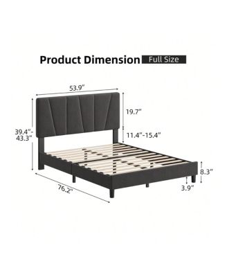 Bed Frame With Headboard,Linen Upholstered Platform Bed With Adjustable Diagonal Channel Tufted Headboard, Mattress Foundation With Strong Wooden Slats, Box Spring Optional