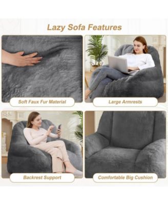 Giant Bean Bag Chair, Faux Fur Stuffed Bean Bag Couch with Filler, Bean Bag Chair for Adults, Big Lazy Sofa Floor Sofa with Handle, Large Living Bean Bag