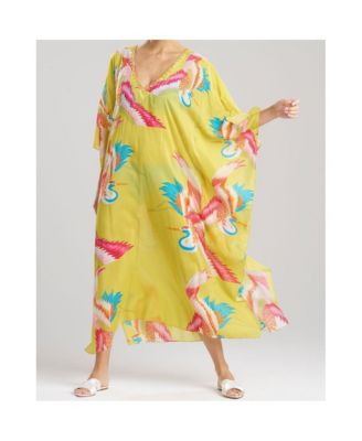 gold dress and caftan with cranes Natori Women's FEBRUARY CRANE - COTTON SILK Sequins clothing boutique