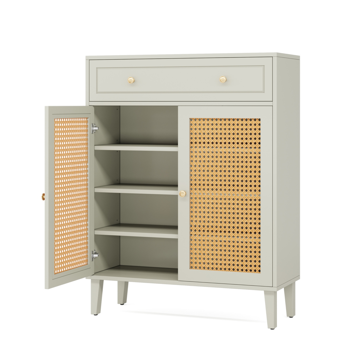 Tribesigns Shoe Cabinet with Doors and Drawer, Modern Shoe Storage Cabinet for Entryway, Rattan Shoes Cabinet with Adjustable Shelf, Wooden Shoe Organ