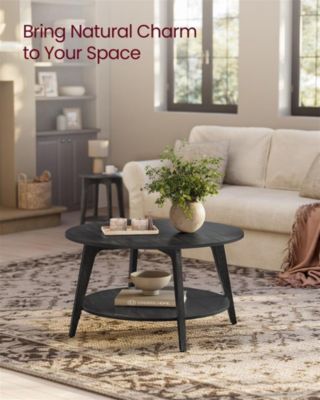 2-Tier Round Coffee Table with Open Storage Shelf for Living Room