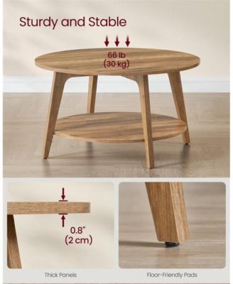 2-Tier Round Coffee Table with Open Storage Shelf for Living Room