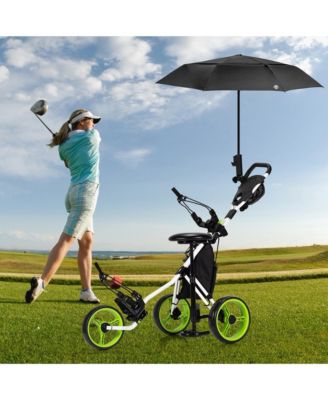 3-Wheel Foldable Golf Push Pull Cart Trolley w/ Seat Adjustable Handle