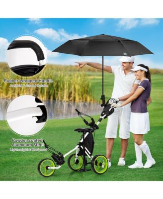 3-Wheel Foldable Golf Push Pull Cart Trolley w/ Seat Adjustable Handle