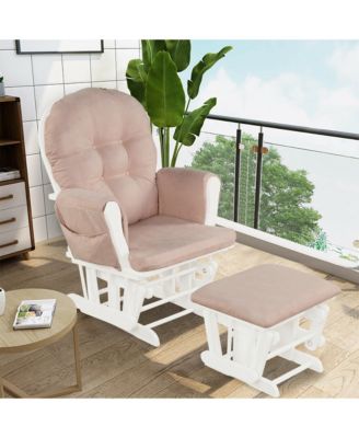 Glider and Ottoman Cushion Set Wood Baby Nursery Rocking Chair