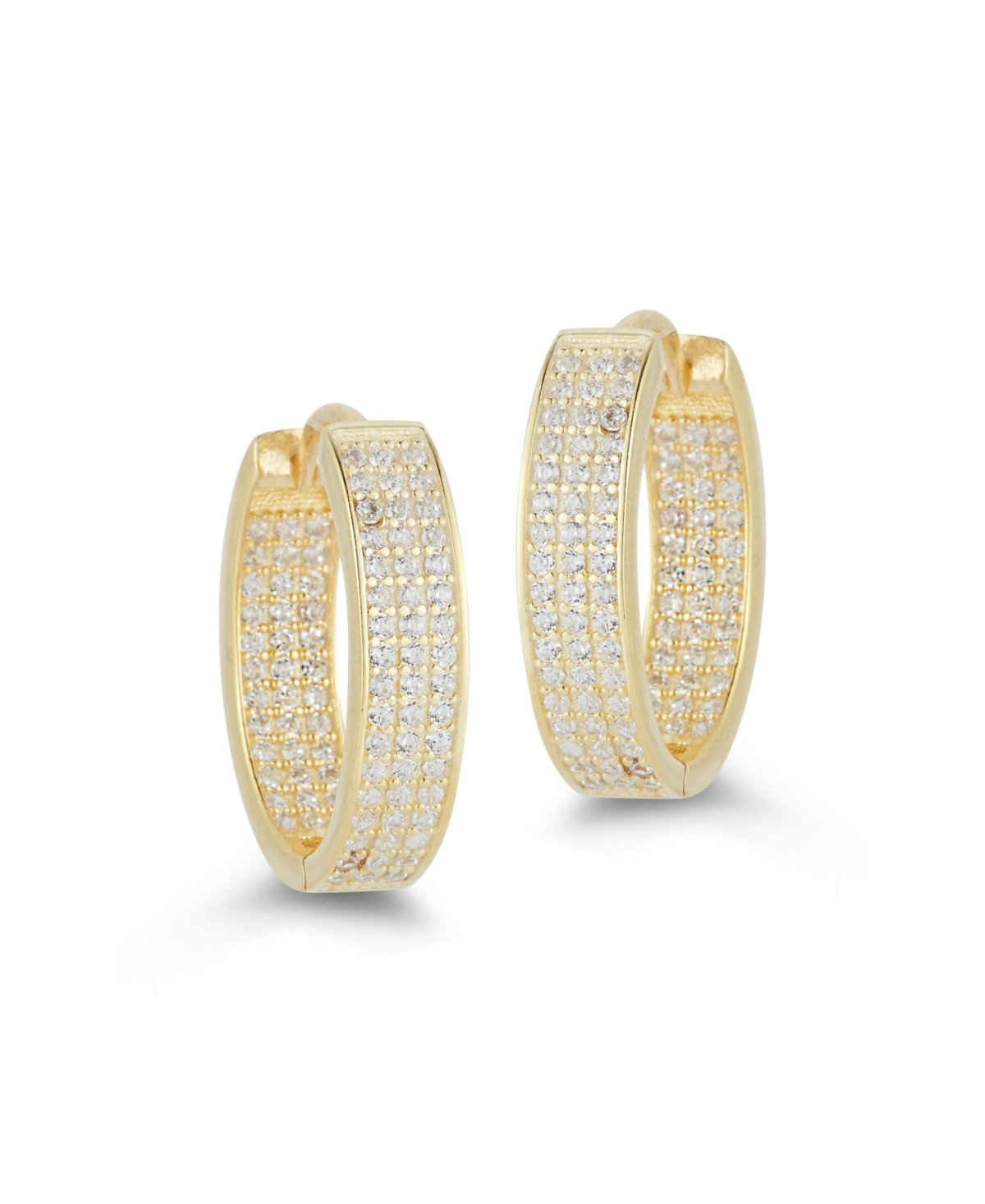 14K Gold Plated Sterling Silver Pave Oval Hoop Earrings - Gold