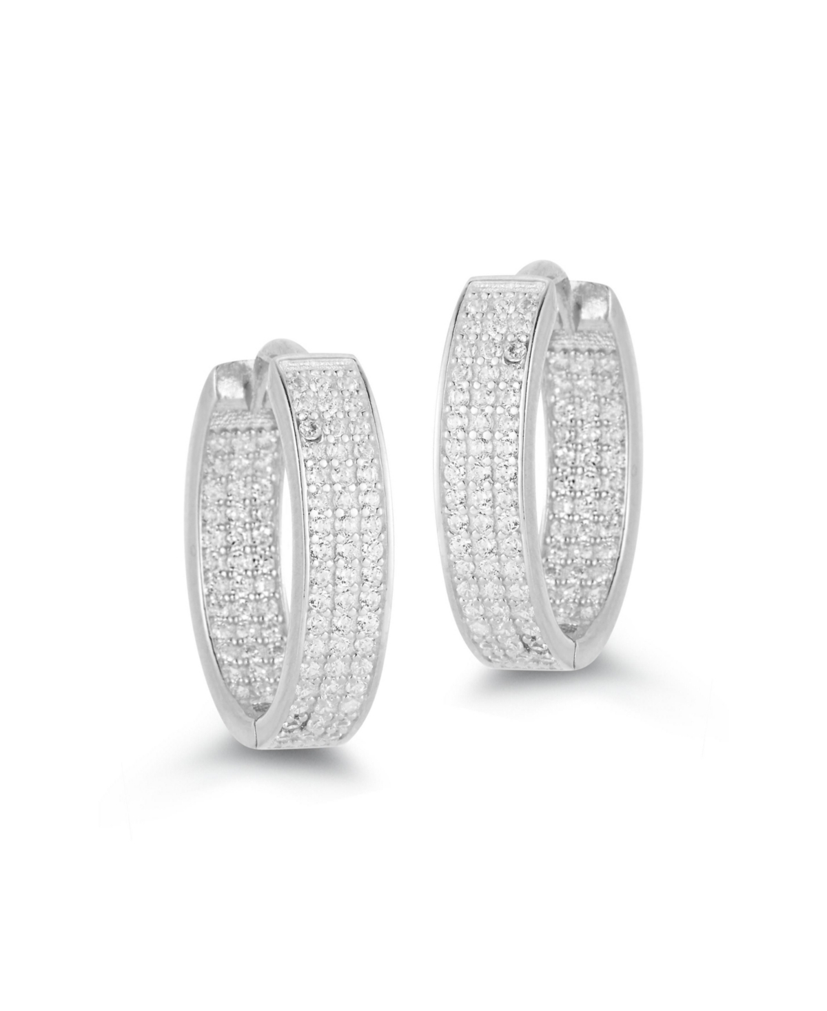 14K Gold Plated Sterling Silver Pave Oval Hoop Earrings - Gold