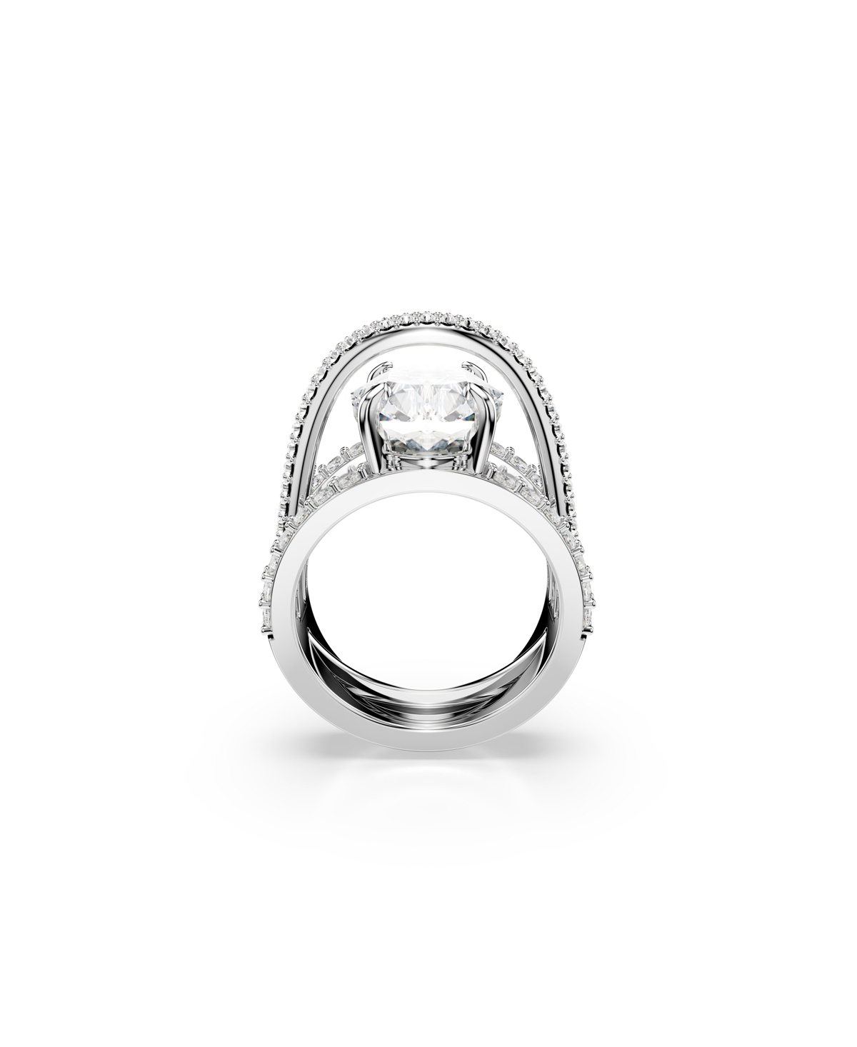 Swarovski Mixed Cuts Rhodium Plated Hyperbola Cocktail Ring In Silver