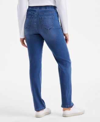 Petite Mid-Rise Pull-On Straight-Leg Jeans