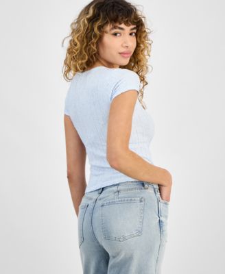 Juniors' Ribbed Cable-Knit Seamless Tee