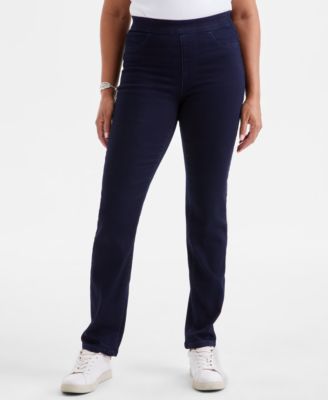 Petite Mid-Rise Pull-On Straight-Leg Jeans, Exclusively at Macy's