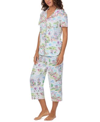 Women's Printed Collared Cropped Pajama Set