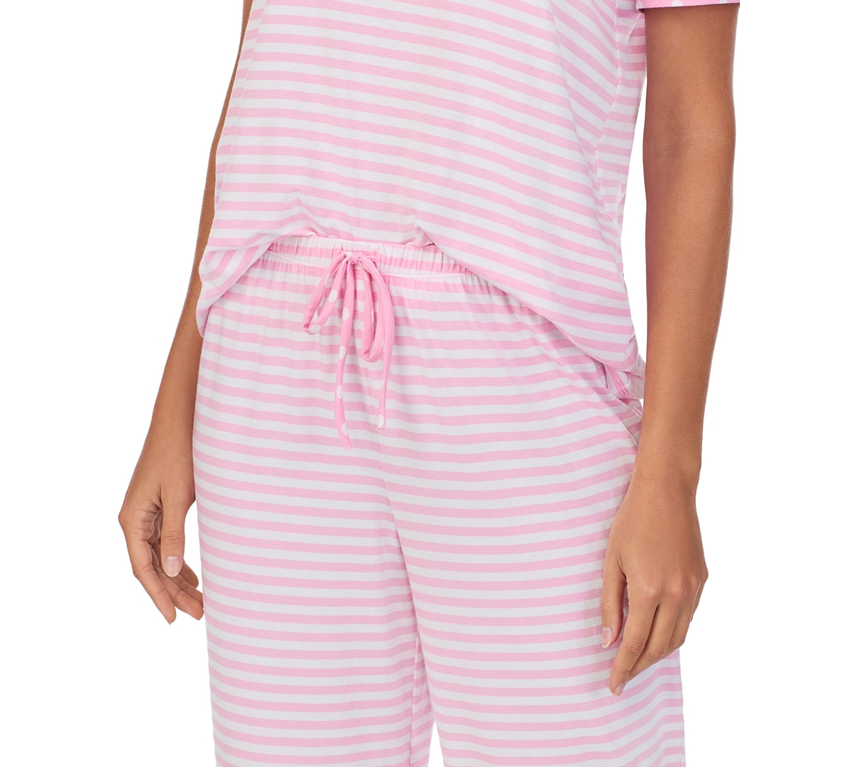 Shop Cuddl Duds Women's 2-pc. Cropped Short-sleeve Pajama Set In Pink Stripe