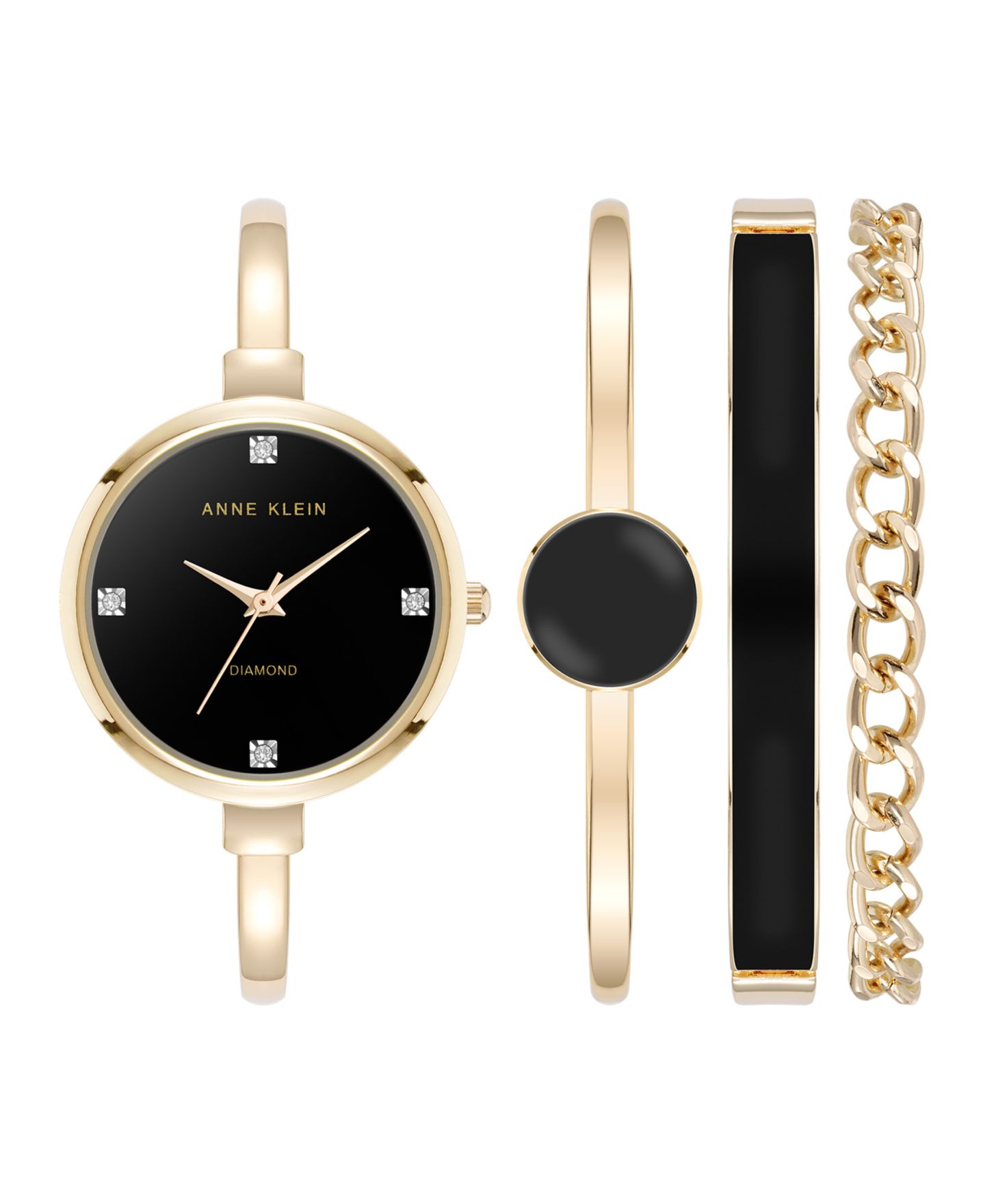 Anne Klein Women's Quartz Black Enamel and Gold-Tone Metal Alloy Bangle Watch Set, 32mm — фото 1
