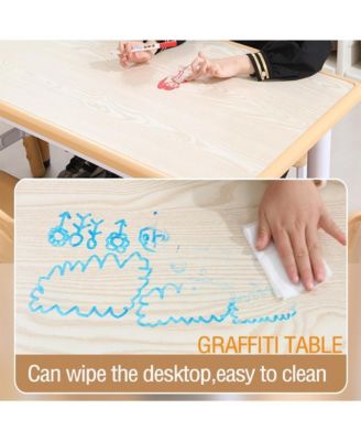 6-Piece Adjustable Height Plastic Graffiti Desktop with Non-Slip Legs - Kids Table and Chairs Set