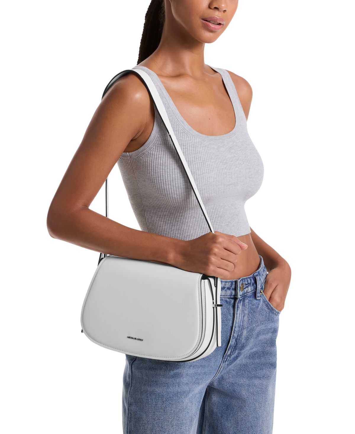 Michael Kors Michael  Lydia Small Leather Flap Messenger In Optic White