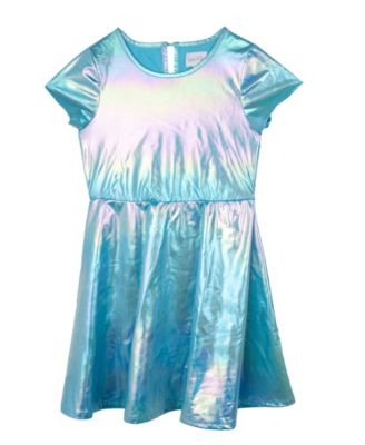 Big Girls Liquid Metallic Dress with Denim Jacket, 2- Piece Set