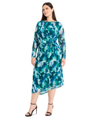 Plus Size Side-Twist Asymmetric-Hem Dress