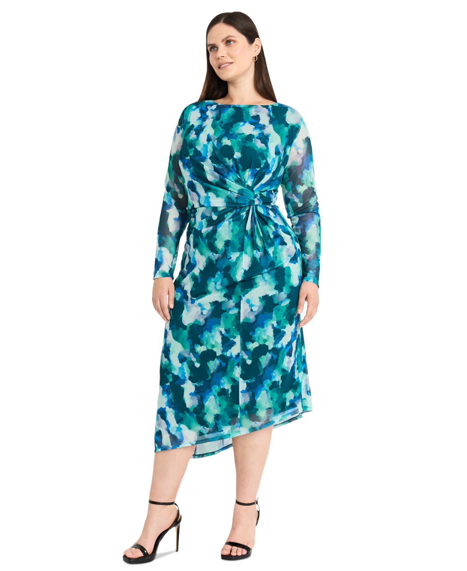 Plus Size Side-Twist Asymmetric-Hem Dress