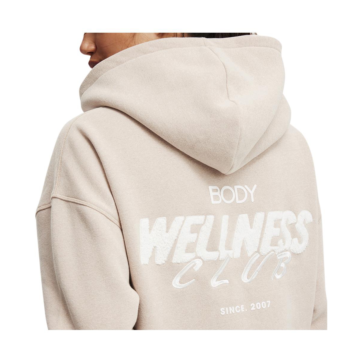 Cotton On Women's Plush Premium Graphic Hoodie -wellness club white