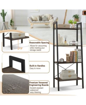 4-Tier Bookshelf with Metal Frame and Adjustable Foot Pads