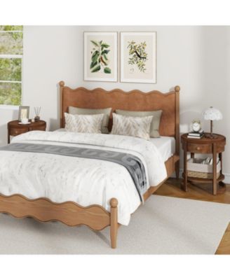 2-Tier Round End Table Mid Century Modern Nightstand with Drawer and Shelf