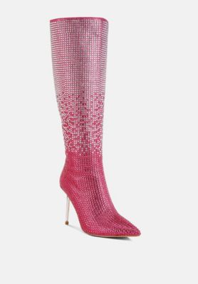 Womens Orymple Shiny Rhinestone Studded Calf Boots