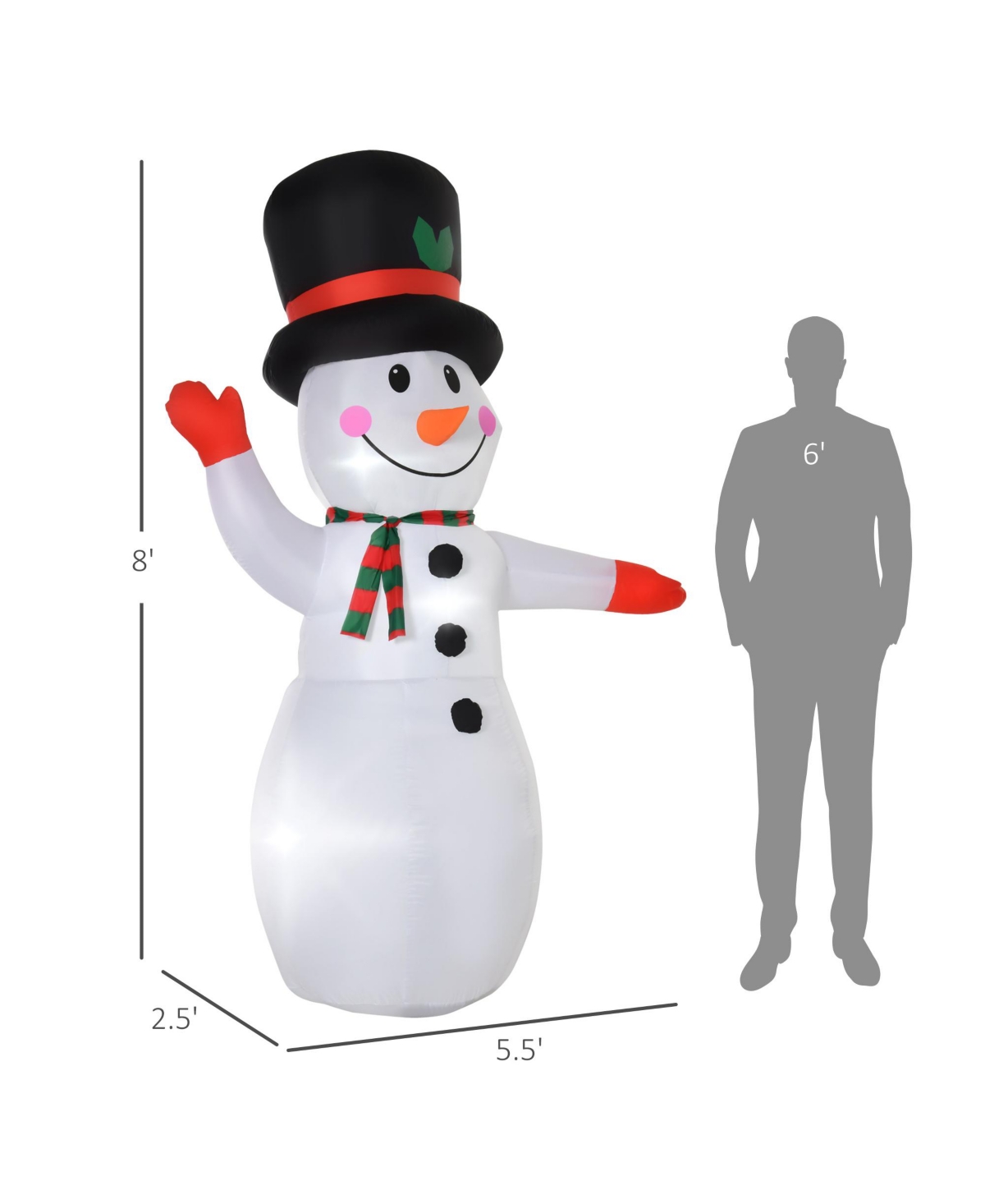 Homcom 8' Christmas Inflatable Waving Snowman Yard Decorations w/ Led Lights